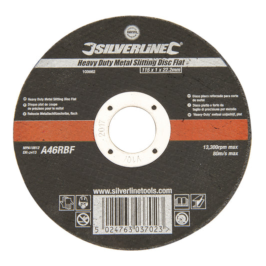 Silverline Heavy Duty Metal Slitting Disc Flat 115 x 1 x 22.23mm