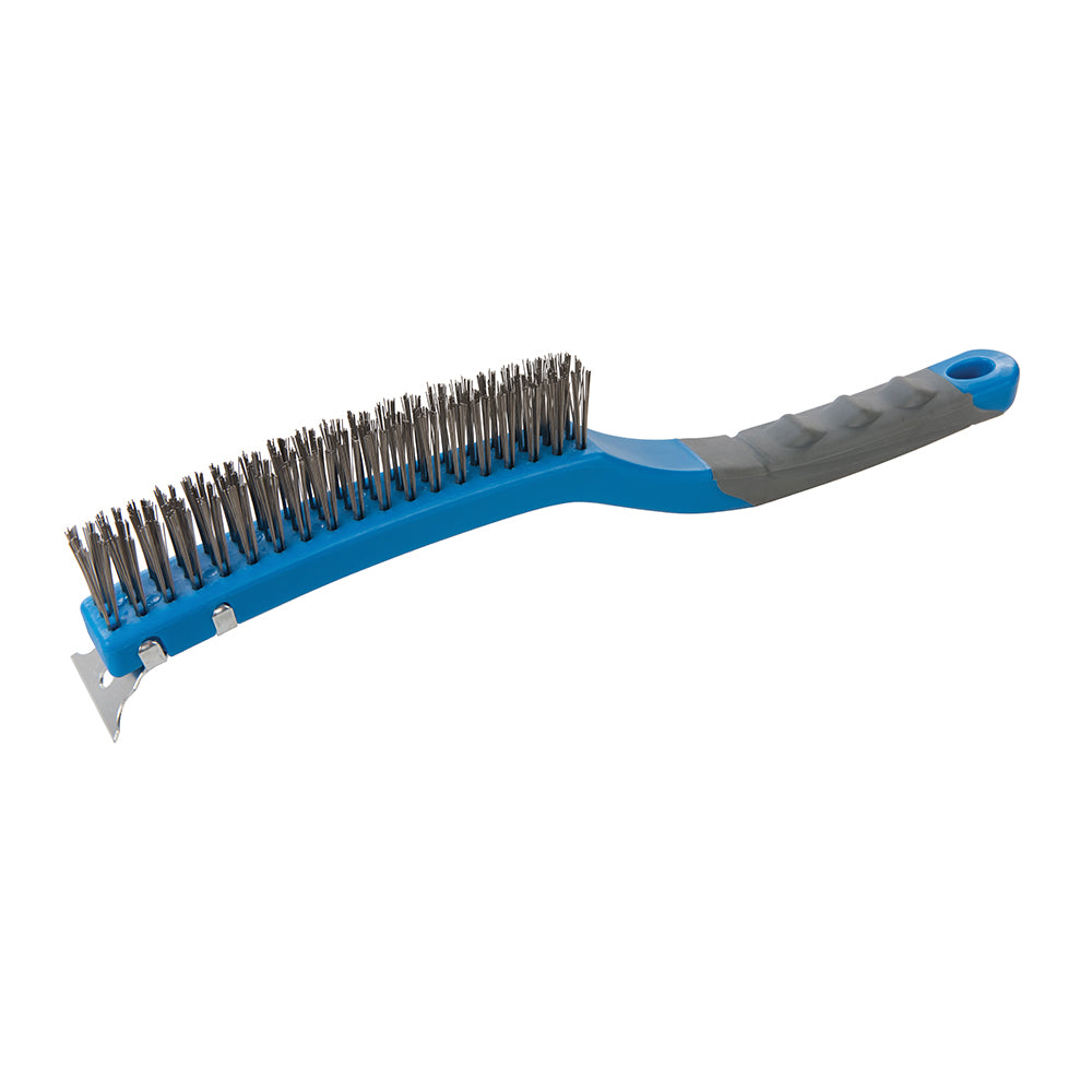 Silverline Stainless Steel Wire Brush with Scraper 3 Row