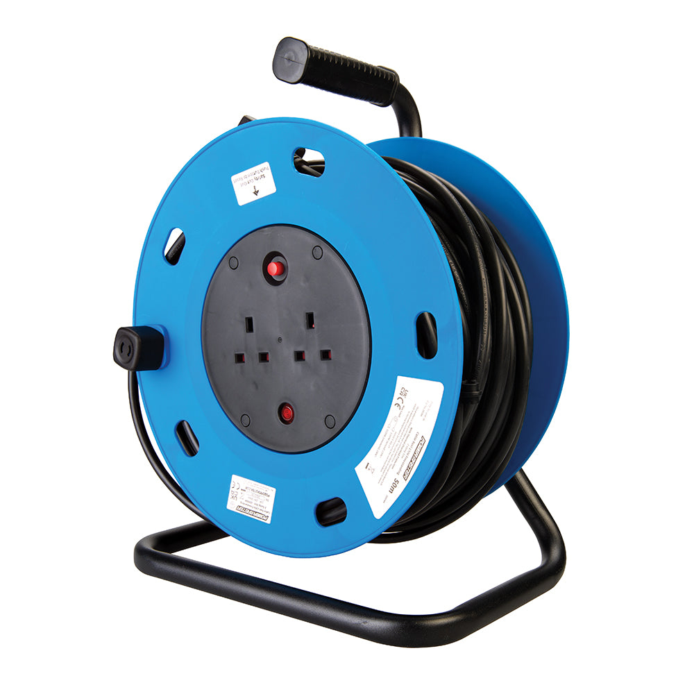 Powermaster Cable Reel Freestanding 13A 230V 2-Gang 50m