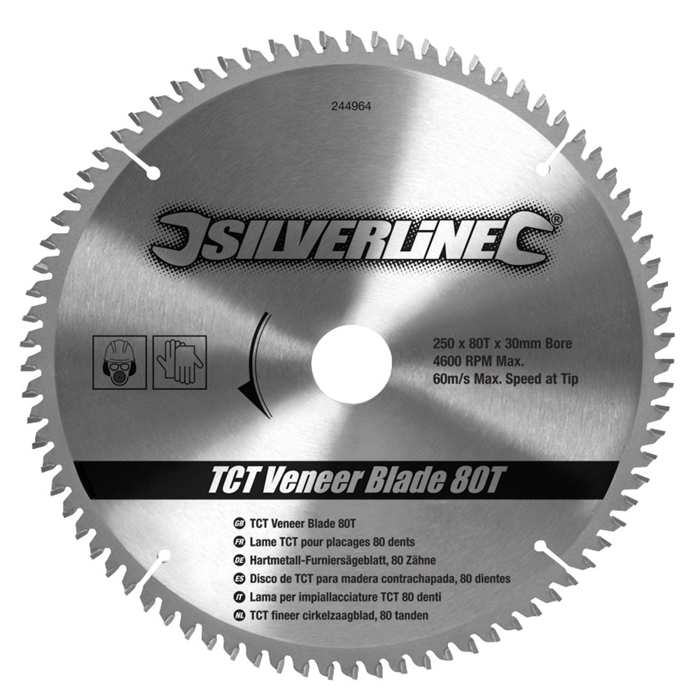 Silverline TCT Veneer Blade 80T 250 x 30 - 25, 20, 16mm Rings