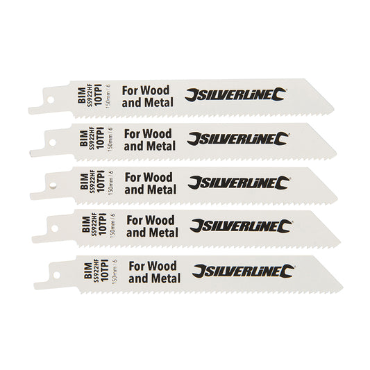 Silverline Recip Saw Blades for Demolition 5pk Bi-Metal - 10tpi - 150mm