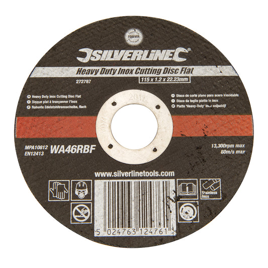 Silverline Heavy Duty Inox Slitting Disc Flat 115 x 1.2 x 22.23mm