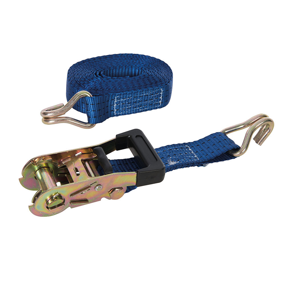 Silverline Rubber-Handled Ratchet Tie Down Strap J-Hook 6m x 38mm - Rated 1000kg Capacity 2000kg