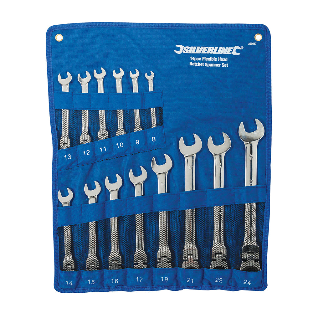 Silverline Flexible Head Ratchet Spanner Set 14pce 8 - 24mm