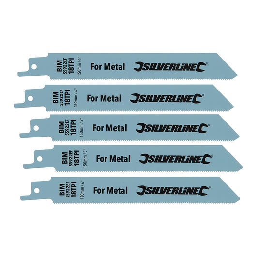 Silverline Recip Saw Blades for Metal 5pk Bi-Metal - 18tpi - 150mm