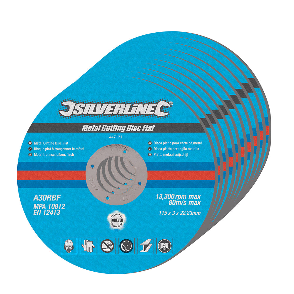 Silverline Metal Cutting Discs Flat 10pk 115 x 3 x 22.23mm