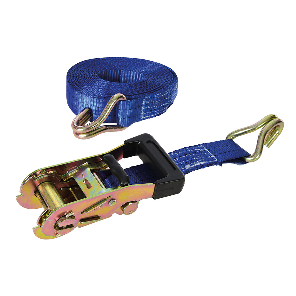 Silverline Rubber-Handled Ratchet Tie Down Strap J-Hook 6m x 38mm - Rated 750kg Capacity 1500kg