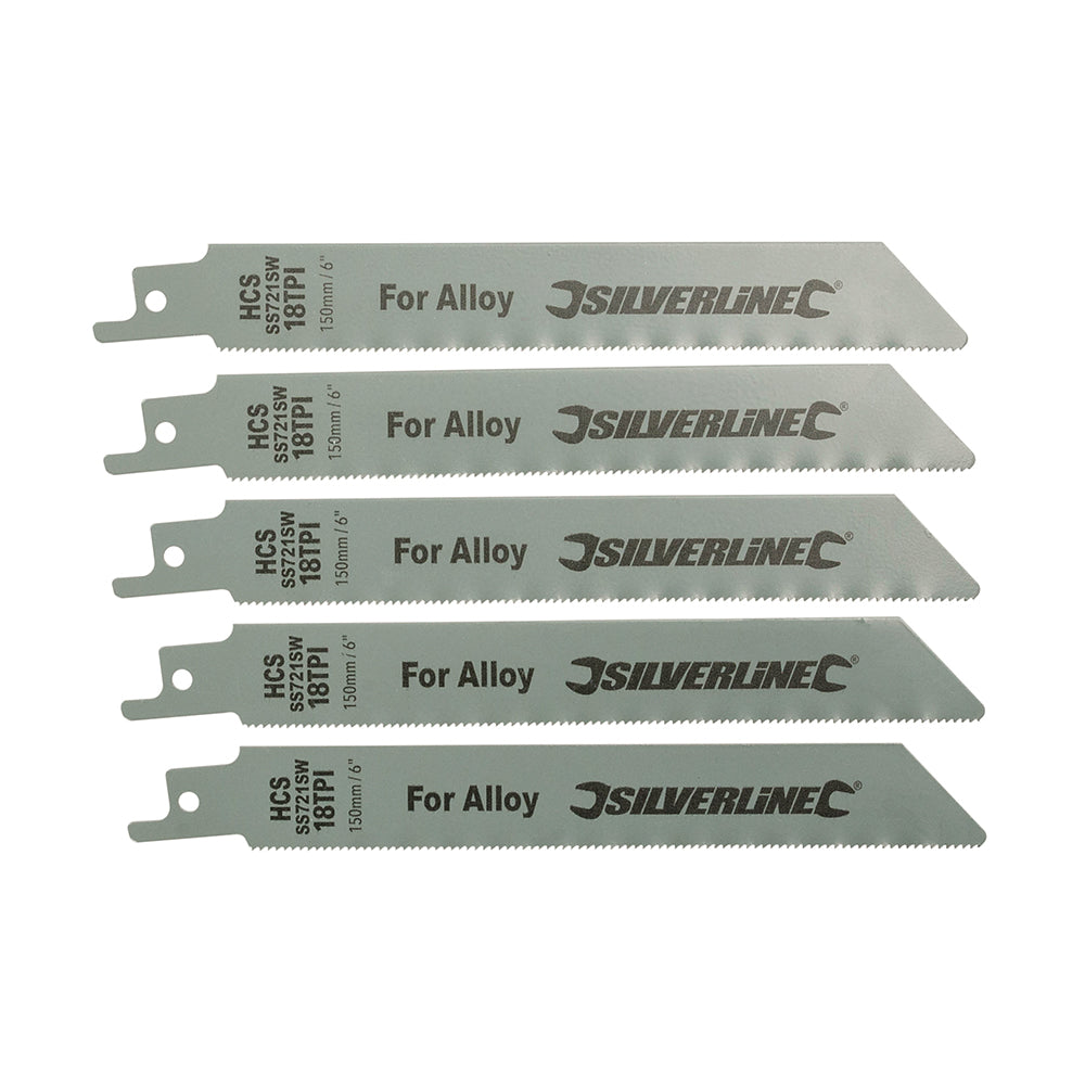 Silverline Recip Saw Blades for Alloy 5pk HCS - 18tpi - 150mm