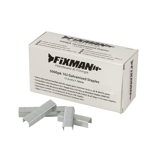 Fixman 10J Galvanised Staples 5000pk 11.2 x 8 x 1.17mm