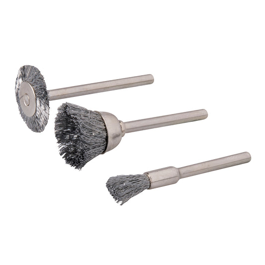 Silverline Rotary Tool Steel Wire Brush Set 3pce 5, 15, 20mm Dia