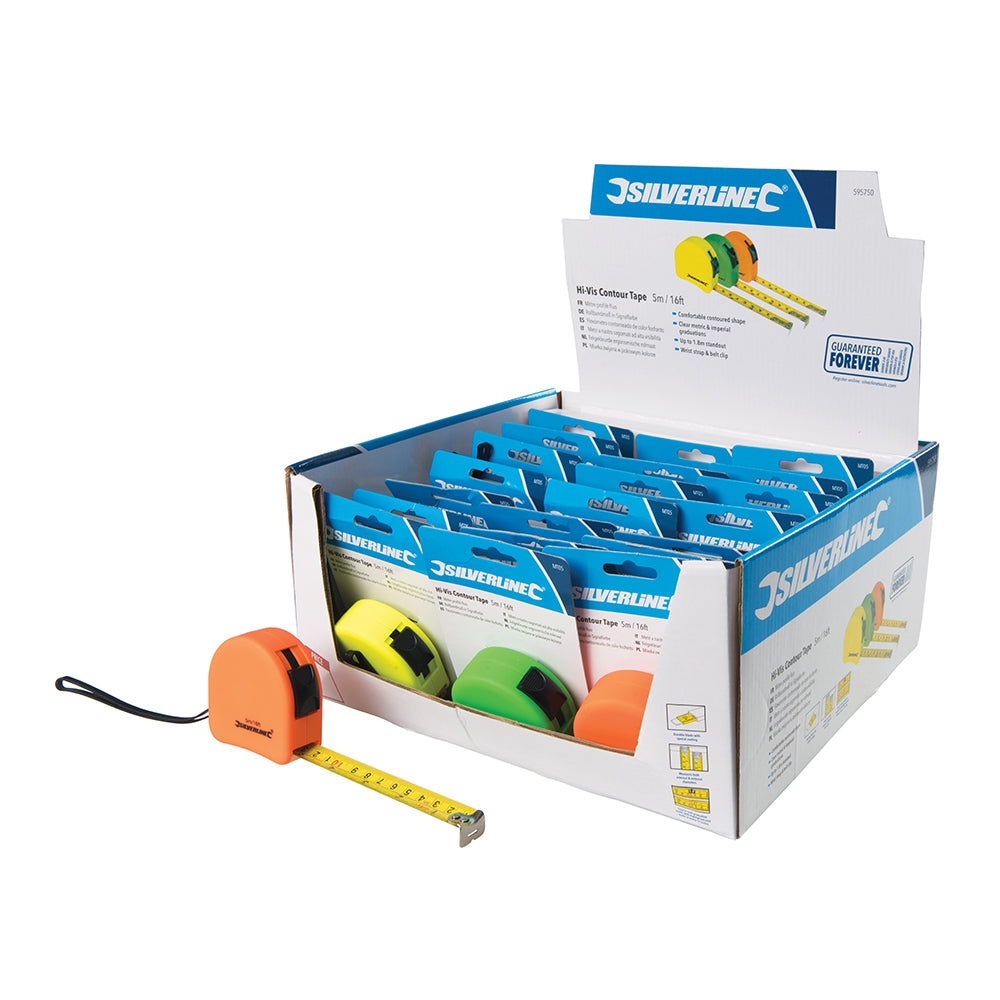 Silverline Hi-Vis Contour Tape Display Box 21pce 5m / 16ft x 19mm