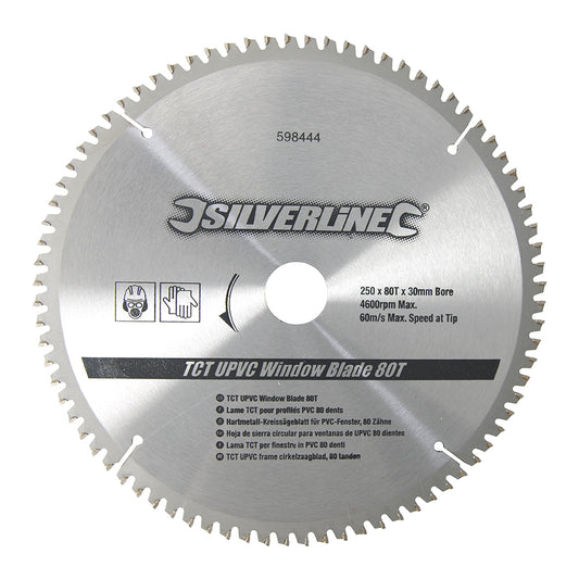 Silverline TCT UPVC Window Blade 80T 250 x 30 - 25, 20, 16mm Rings