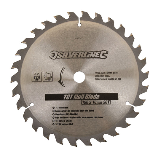 Silverline TCT Nail Blade 30T 190 x 16 - No Rings