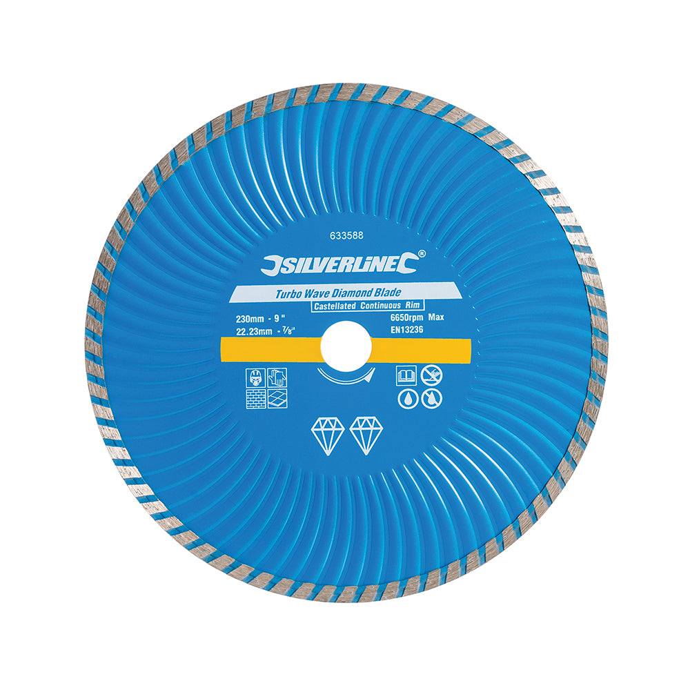 Silverline Turbo Wave Diamond Blade 230 x 22.23mm Castellated Continuous Rim