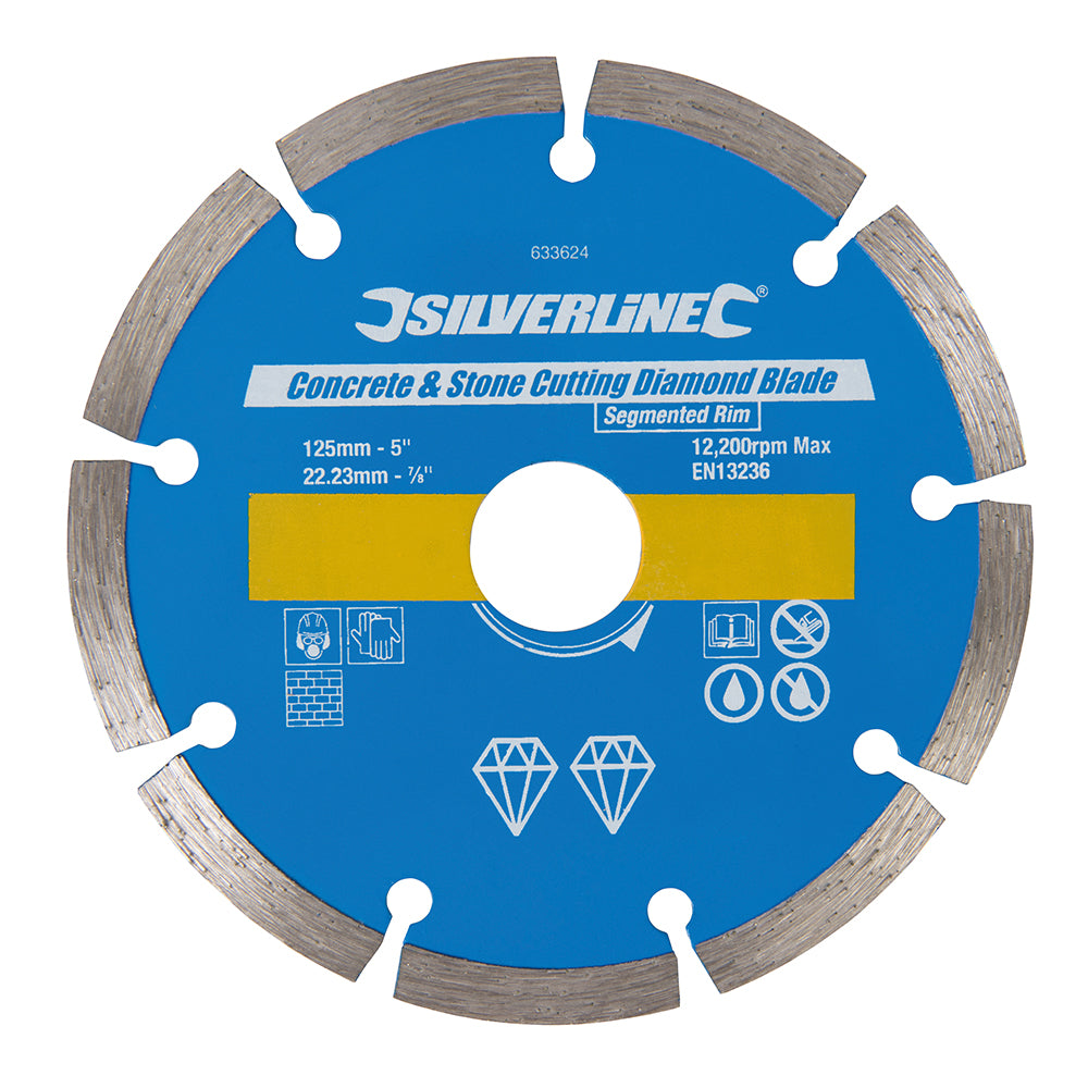 Silverline Concrete & Stone Cutting Diamond Blade 125 x 22.23mm Segmented Rim