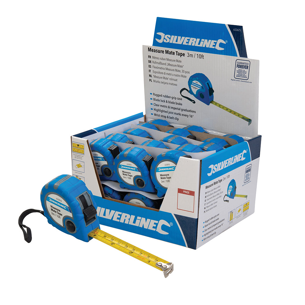 Silverline Measure Mate Tape Display Box 30pce 3m / 10ft x 16mm