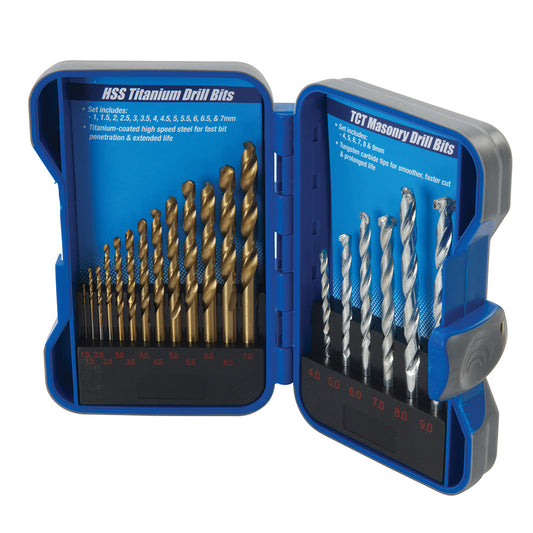 Silverline Titanium-Coated HSS & Masonry Drill Bit Set 19pce 1 - 9mm