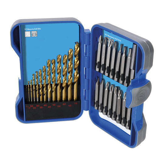 Silverline Titanium-Coated HSS Drill Bit & CRV Screwdriver Bit Set 29pce 1 - 7mm