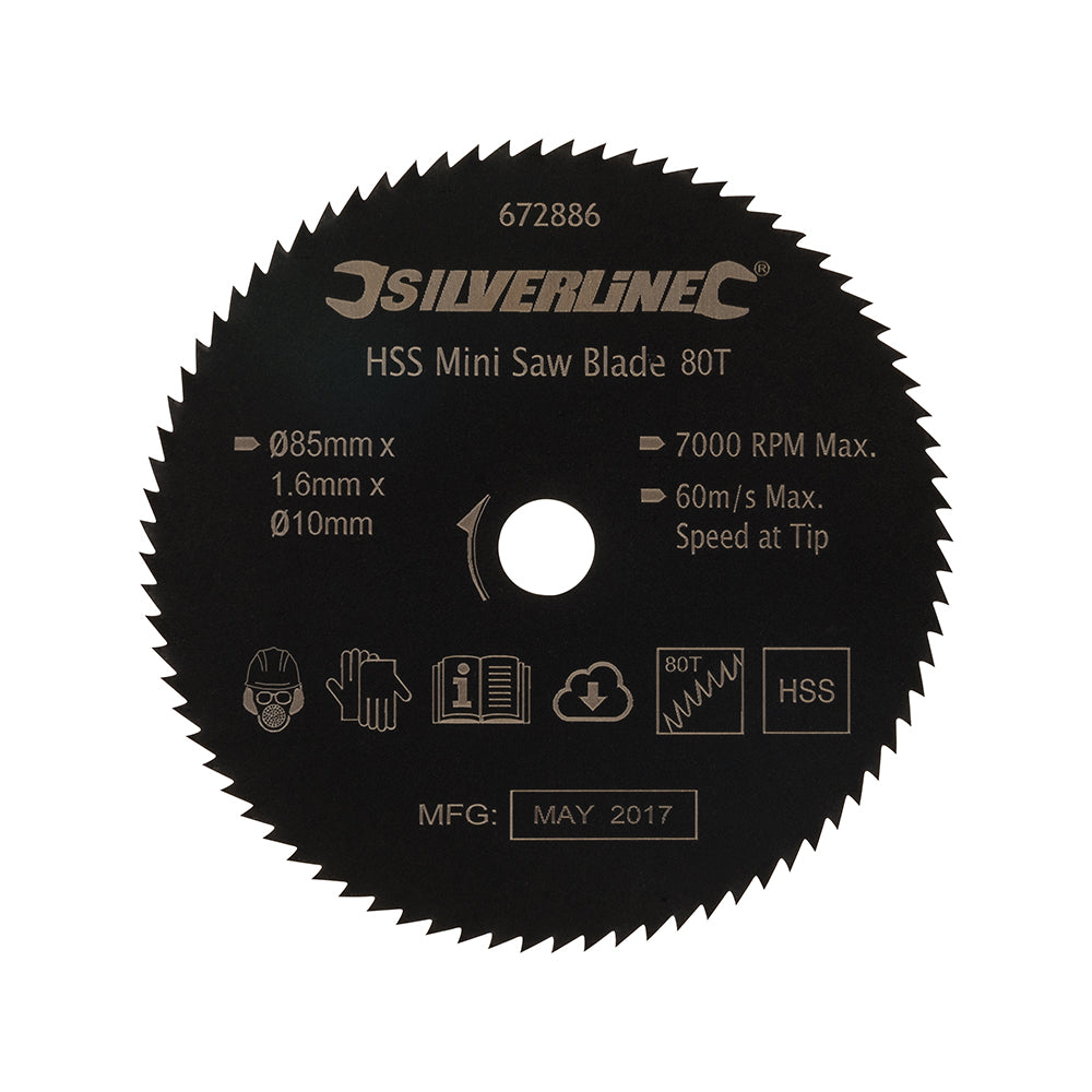 Silverline HSS Mini Saw Blade 85mm Dia - 10mm Bore - 80T