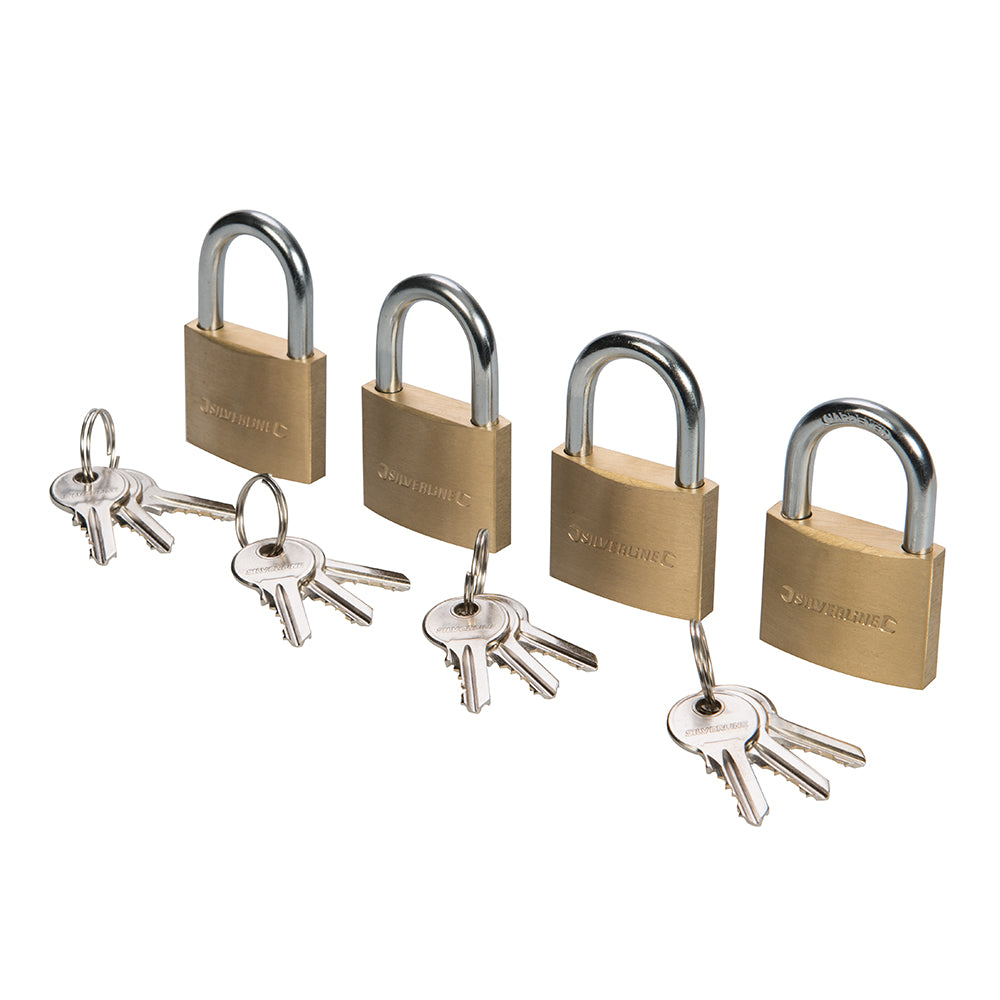 Silverline Brass Padlock Keyed Alike 4pk 40mm