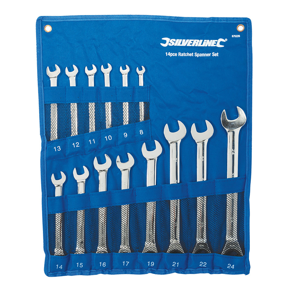 Silverline Fixed Head Ratchet Spanner Set 14pce 8 - 24mm