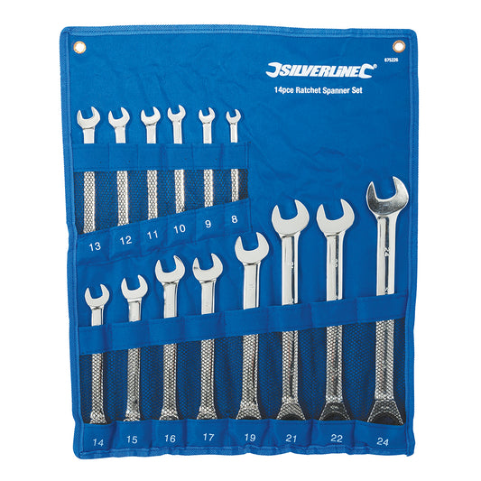 Silverline Fixed Head Ratchet Spanner Set 14pce 8 - 24mm