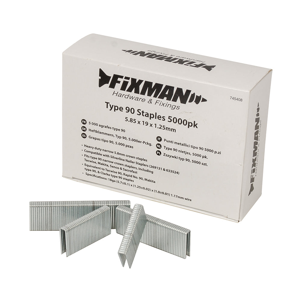 Fixman Type 90 Staples 5000pk 5.80 x 19 x 1.25mm