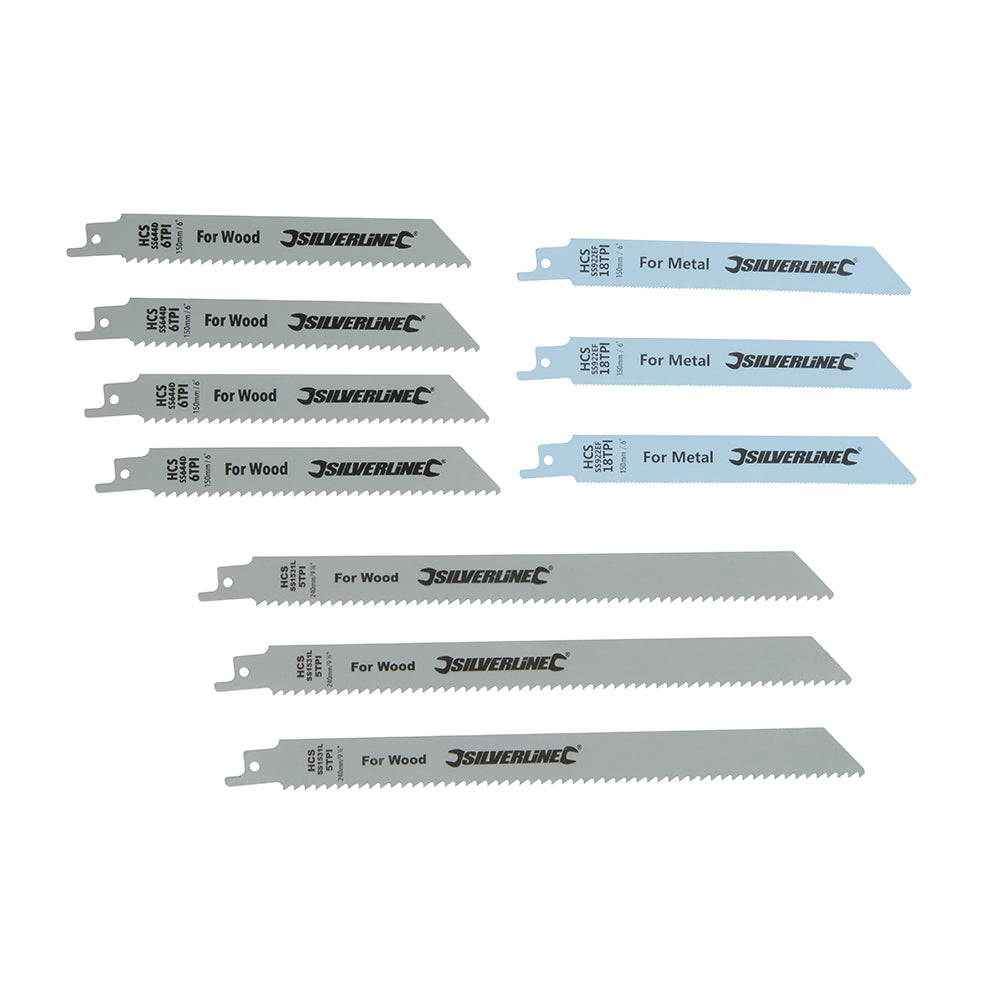 Silverline Recip Saw Blades for Wood & Metal 10pce HCS - 240 & 150mm