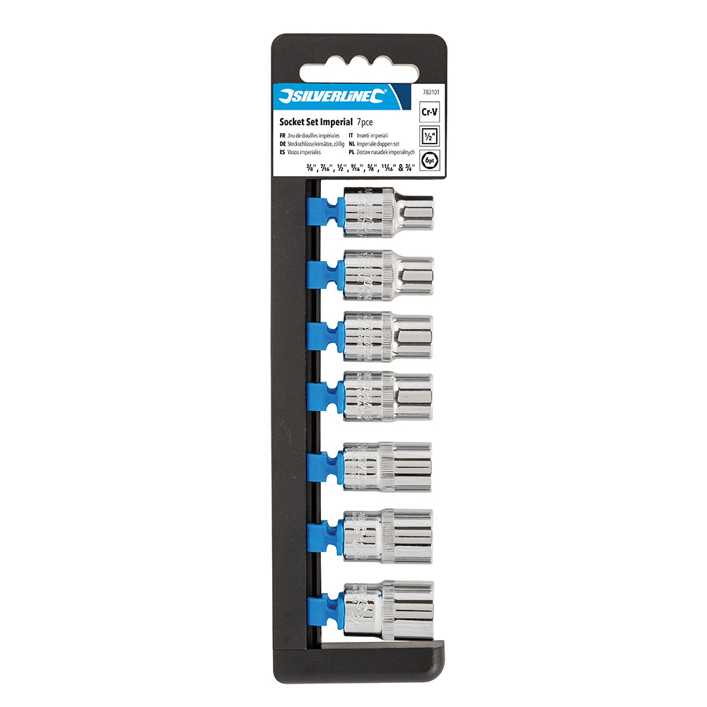 Silverline Socket Set 1/2" Drive 6pt Imperial 7pce 3/8" - 3/4"