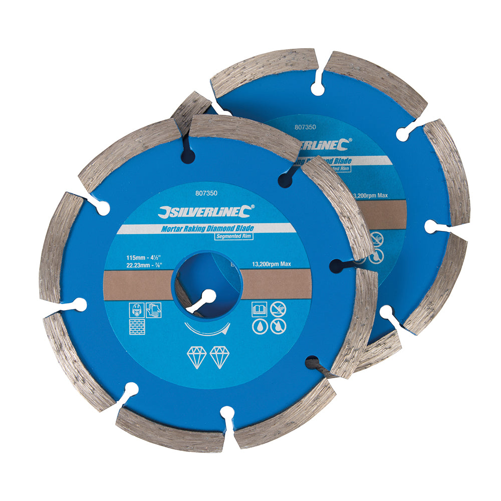 Silverline Mortar Raking Diamond Blade 2pk 115 x 22.23mm Segmented Rim