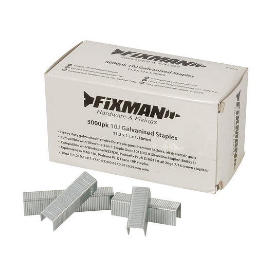 Fixman 10J Galvanised Staples 5000pk 11.2 x 12 x 1.17mm