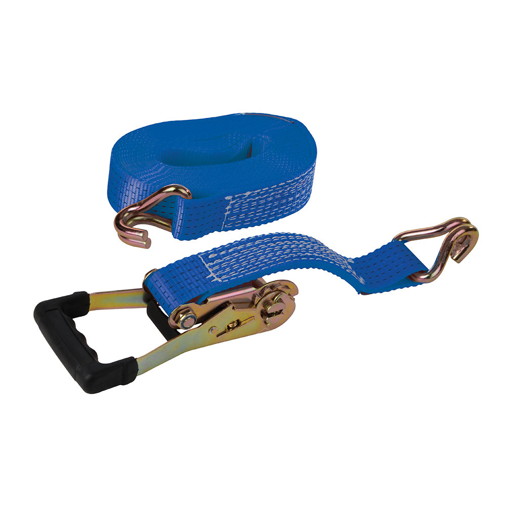 Silverline Rubber-Handled Ratchet Tie Down Strap J-Hook 8m x 50mm - Rated 1700kg Capacity 3400kg