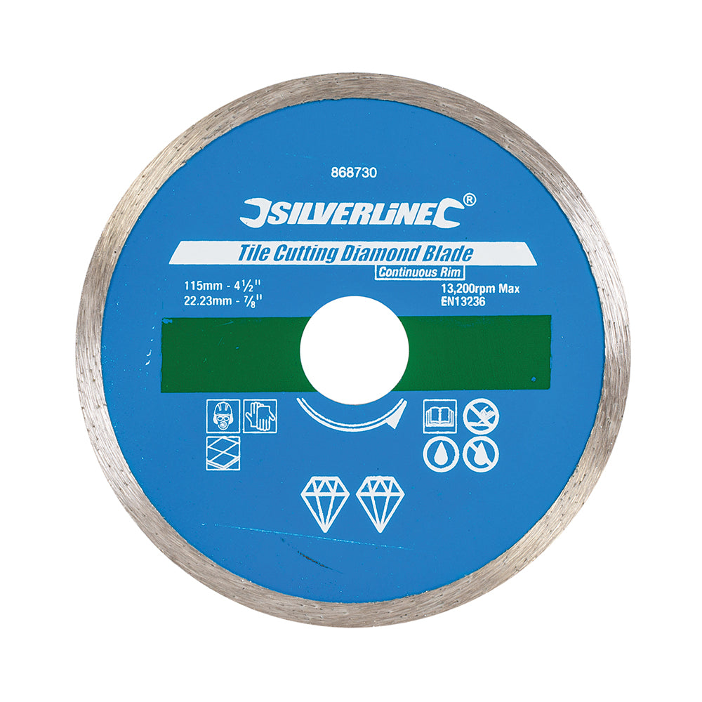 Silverline Tile Cutting Diamond Blade 115 x 22.23mm Continuous Rim