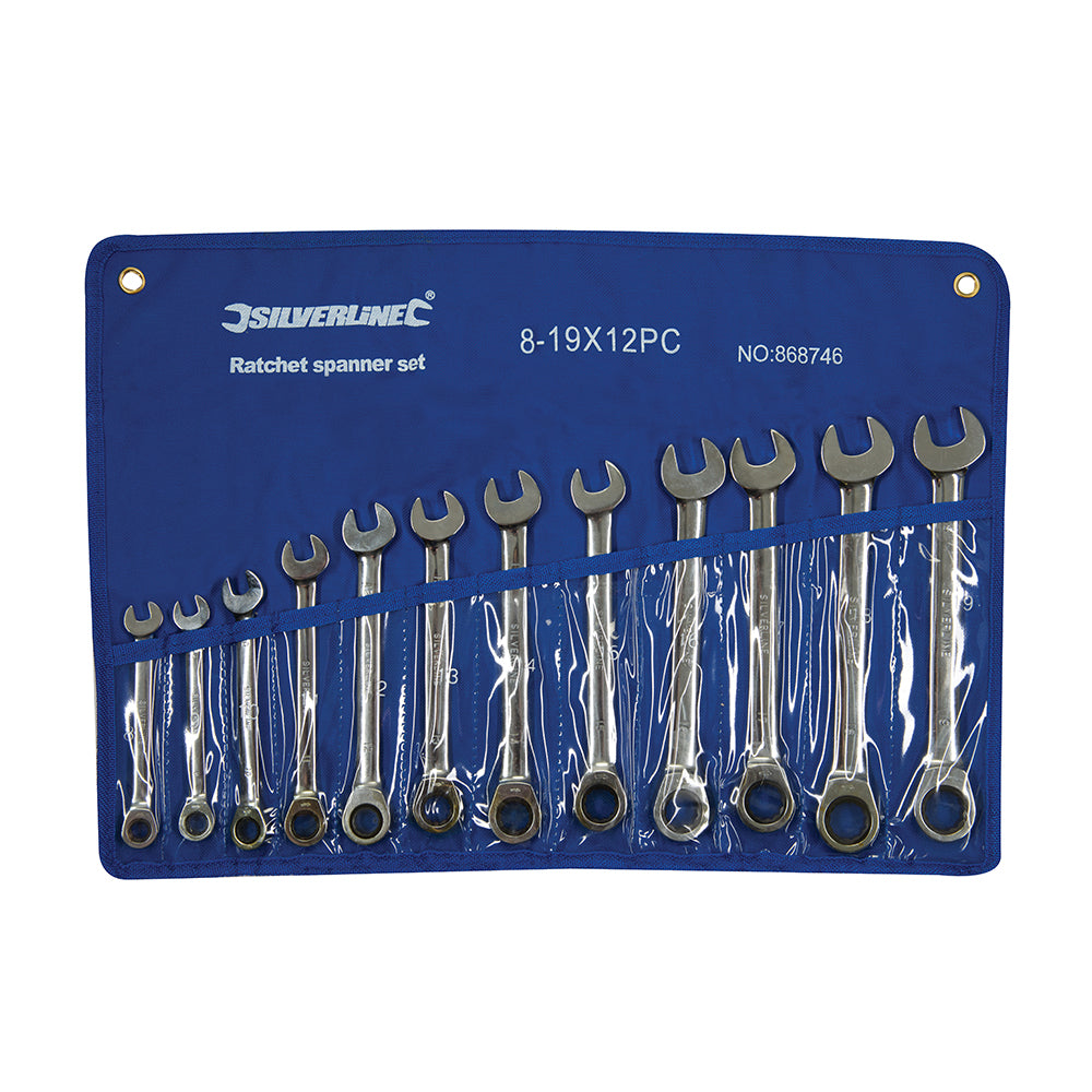 Silverline Fixed Head Ratchet Spanner Set 12pce 8 - 19mm