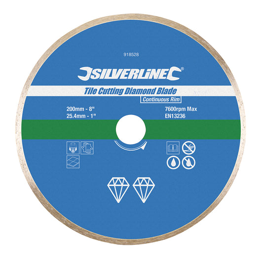 Silverline Tile Cutting Diamond Blade 200 x 25.4mm Continuous Rim