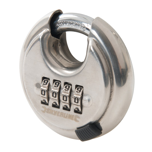 Silverline Stainless Steel Combination Disc Padlock 4-Digit 70mm