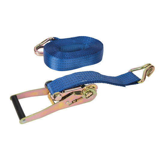 Silverline Ratchet Tie Down Strap J-Hook 8m x 50mm - Rated 1300kg Capacity 2600kg