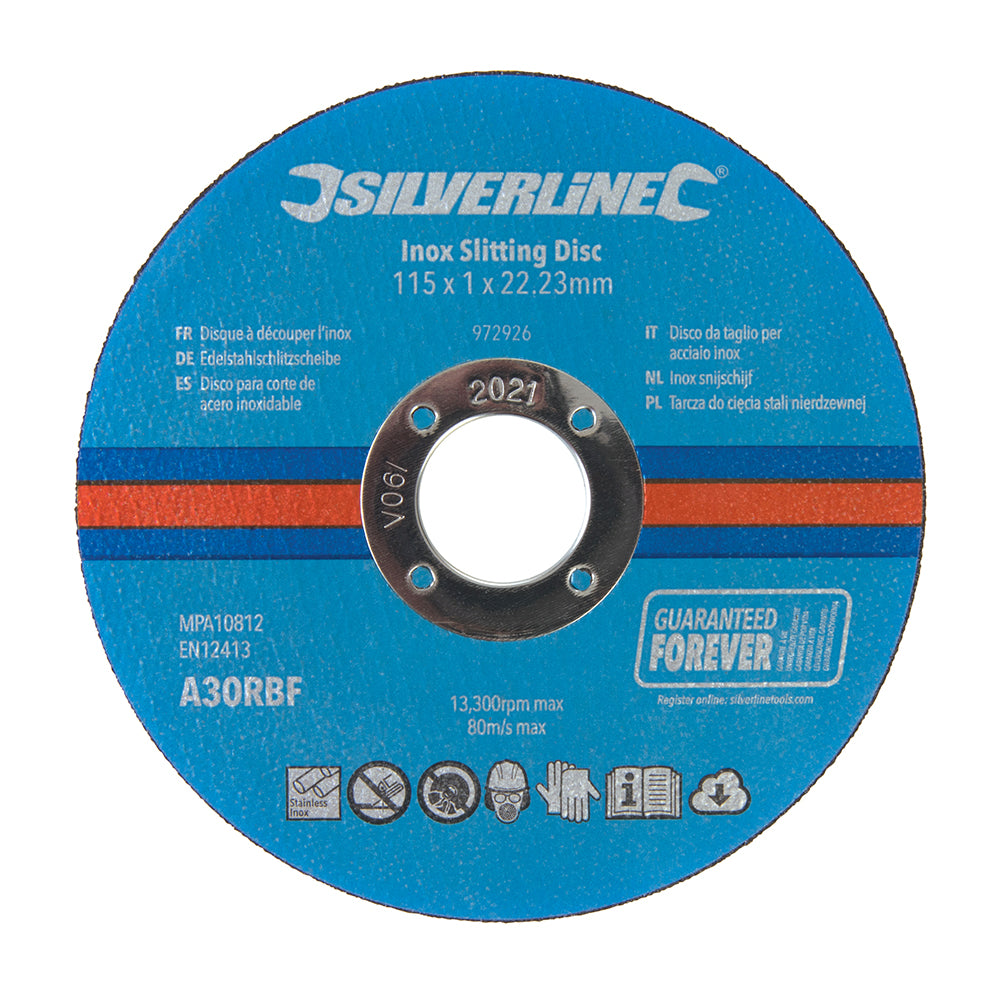 Silverline Inox Slitting Discs 10pk 115 x 1 x 22.23mm