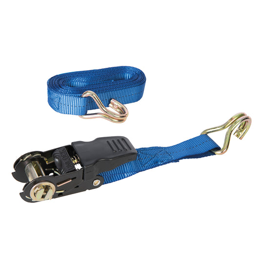 Silverline Rubber-Handled Ratchet Tie Down Strap J-Hook 4.5m x 25mm - Rated 350kg Capacity 700kg