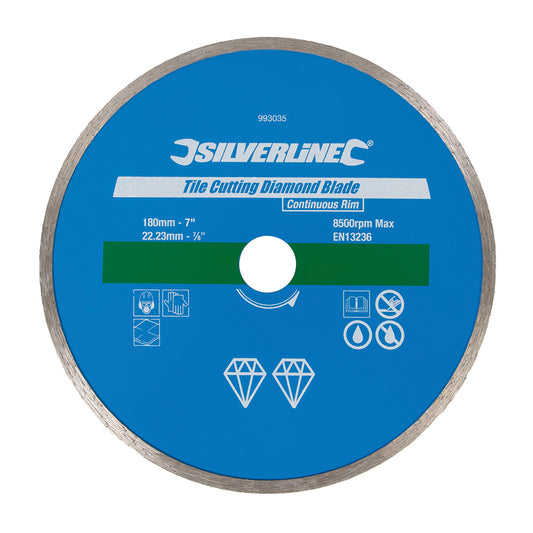 Silverline Tile Cutting Diamond Blade 180 x 22.23mm Continuous Rim