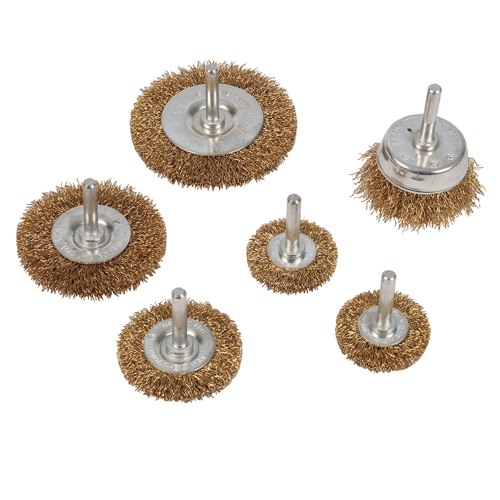 Silverline Brassed Steel Wire Wheel & Cup Brush Set 6pce 6pce