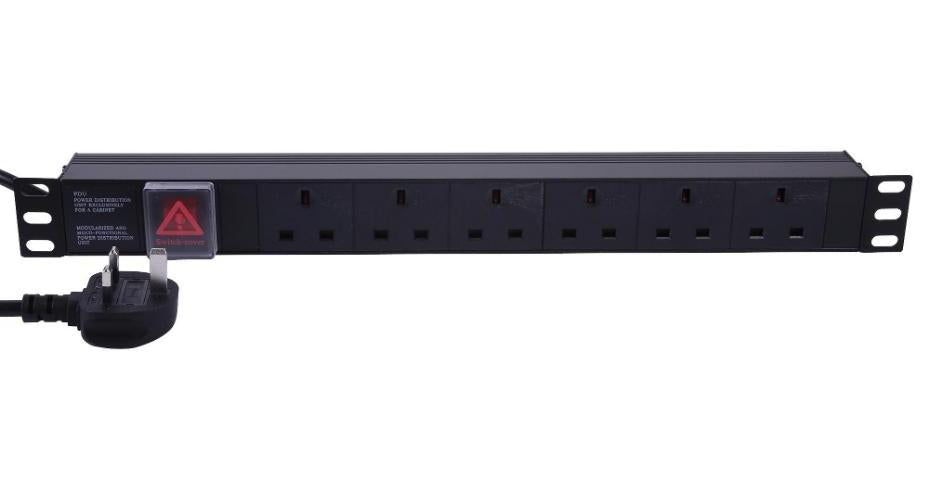 Rack Mount Power Distribution Unit, 6 Gang, UK Mains, 1U, Horizontal - PDU1U6WAY