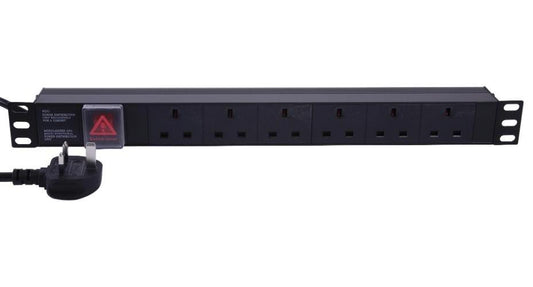 Rack Mount Power Distribution Unit, 6 Gang, UK Mains, 1U, Horizontal - PDU1U6WAY