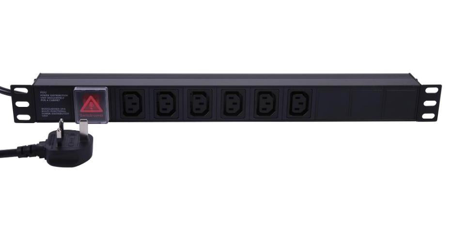 Rack Mount Power Distribution Unit, 6 Gang, IEC C13, 1U, Horizontal - PDU6WAYC13