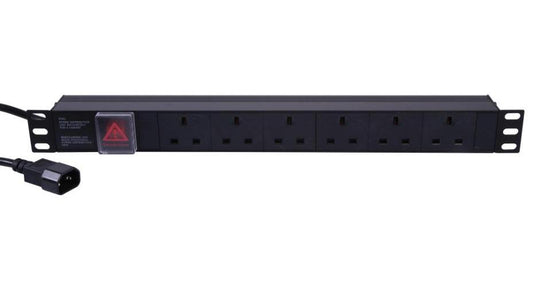 Rack Mount Power Distribution Unit with IEC C14 Connector, 6 Gang, UK Mains, 1U, Horizontal - PDU6WAYC14END