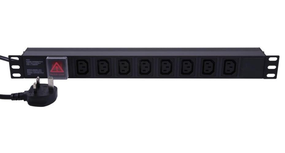 Rack Mount Power Distribution Unit, 8 Gang, IEC C13, 1U, Horizontal - PDU8WAYC13