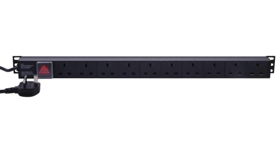 Rack Mount Power Distribution Unit, 10 Gang, UK Mains, 1U, Vertical - PDU10WAY