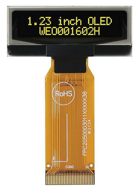 OLED Display Module, 16 x 2, Yellow on Black, 3V to 3.3V, - WEO001602HLPP3N00000