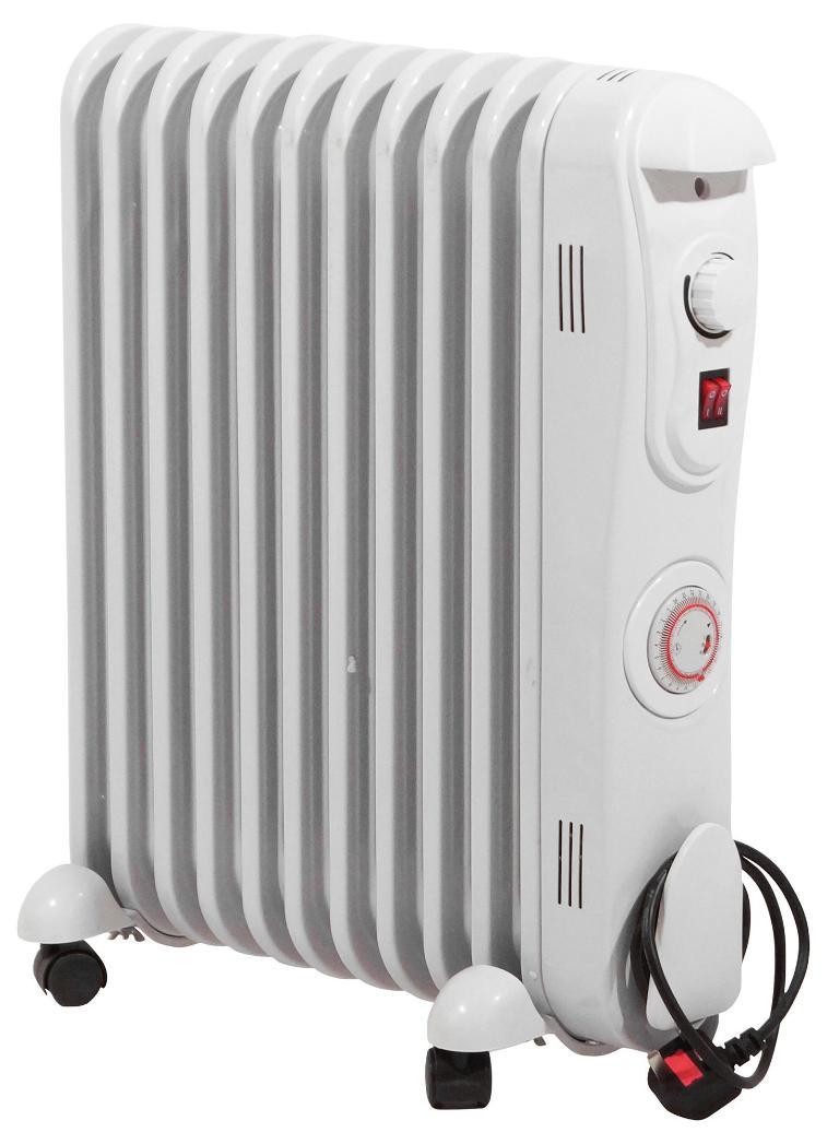 2.5kW 11 Fin Oil Filled Radiator with 24Hr Timer, White - EH1846