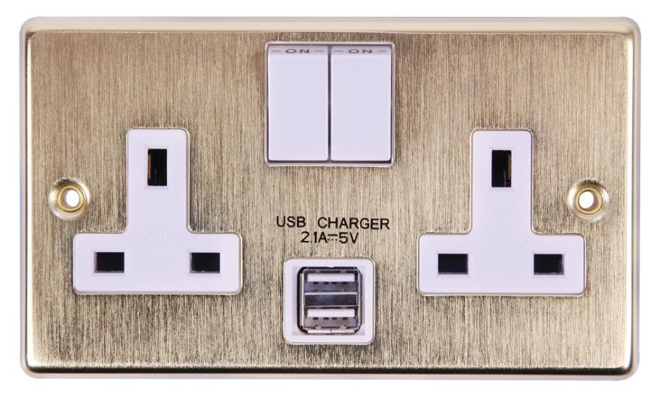 Decorative Switched Socket with 2x USB Charging Ports, 2 Gang, Double Pole, 13A, Bronze - 4316USB/BZ/D